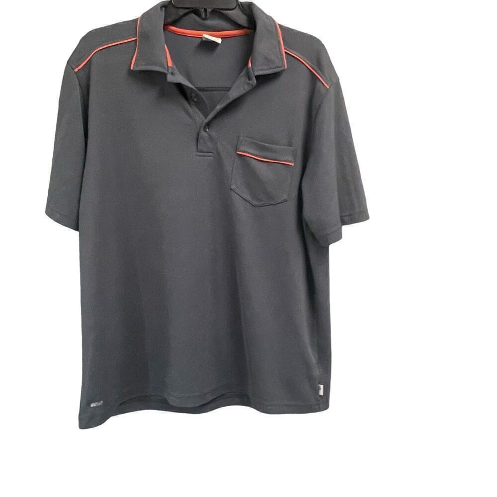 Alo Yoga Mens Size Large Cool Fit Short Sleeve Polo Shirt Gray Orange Piping